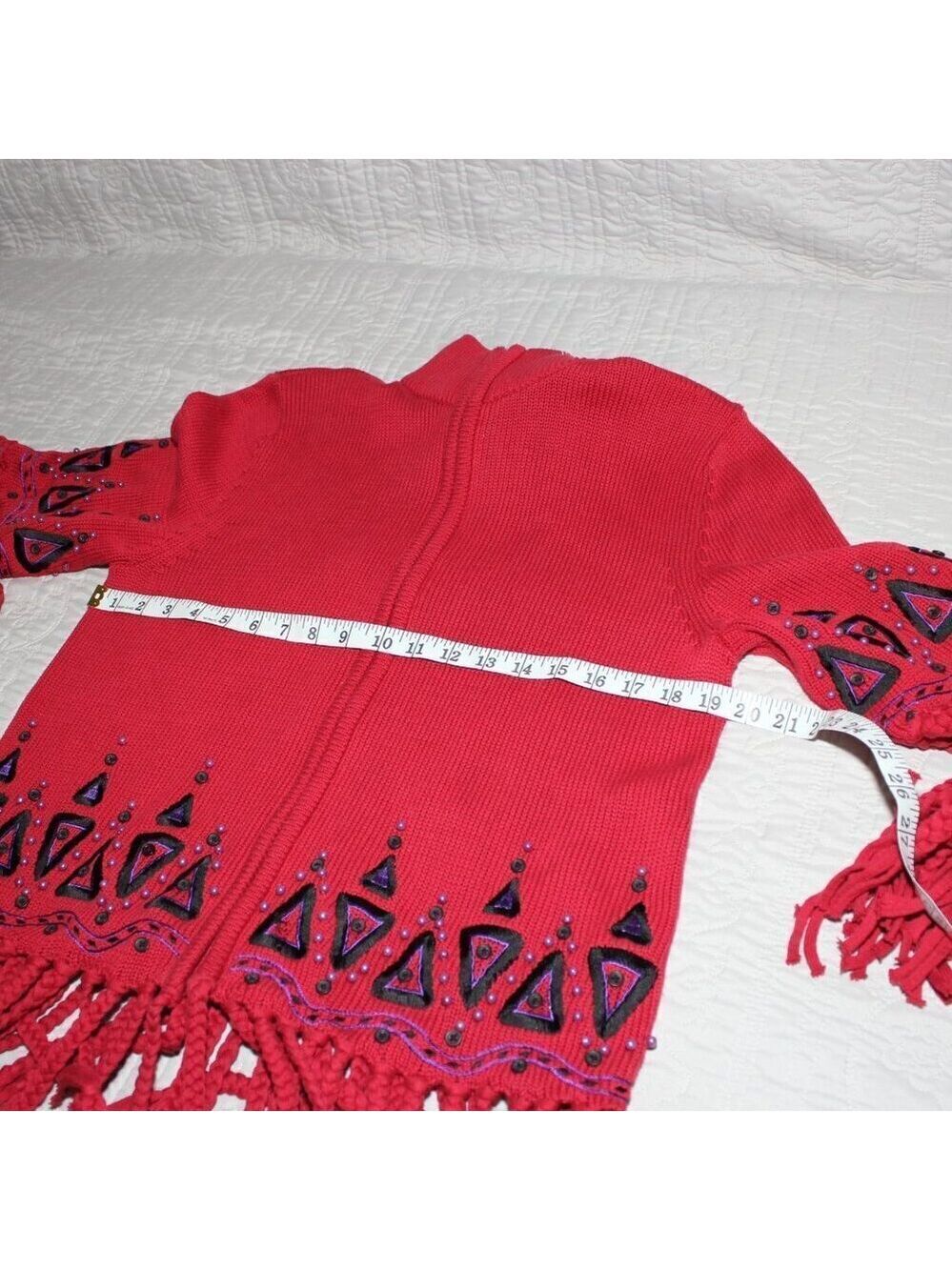 Bob Mackie Wearable Art Womens Pink Sweater Zip Fringe Embroidered Size Medium - Picture 9 of 11